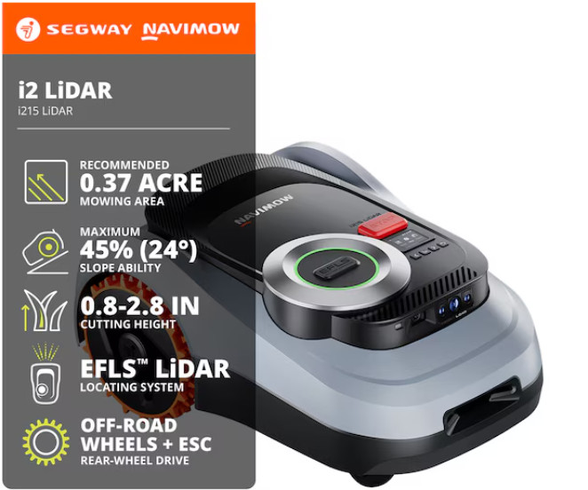 Segway Navimow i215 LiDAR Robot Lawn Mower 1/2 Acre 24° Slope AI Obstacle