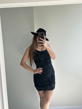 PRADA Black Crochet Floral Lace Mini Dress Size S IT38 Made in Italy