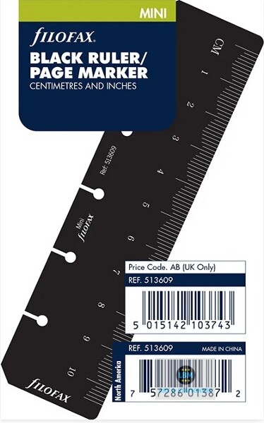 Filofax Mini size Black Ruler / Page Marker Organiser Refill 513609