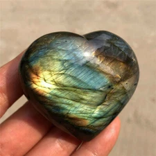 1pc Natural rainbow labradorite heart quartz crystal carved reiki healing 50g+