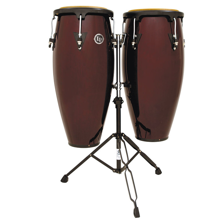 LP LATIN PERCUSSION ASPIRE CONGA DRUM SET w/ STAND, DARK WOOD - LPA646-DW