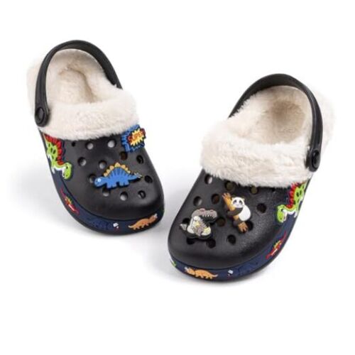 Toddler Girls Boys Clogs Cute Cartoon Garden 7 Toddler C/Dinosaur With Fleece