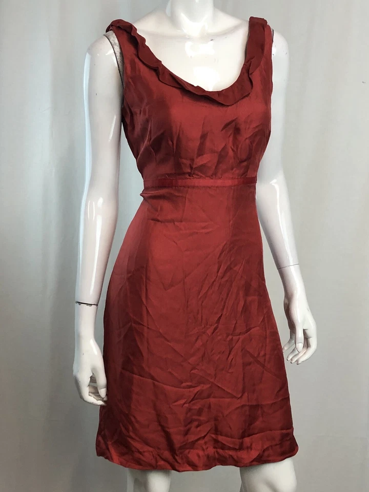 Vestido Anthropologie Moulinette Souers 6 vermelho babado seda algodão grande canal $198 - Imagem 4 de 4