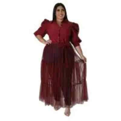 Plus Size Women Fall Lace-Up See-Through mesh Shirt Dress, burgandy, size  2x | eBay