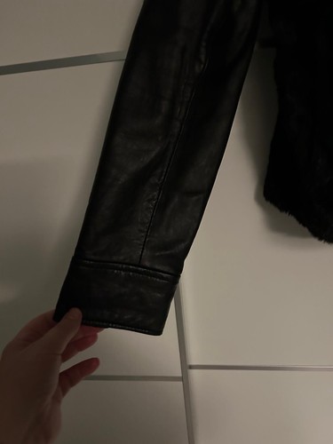 French Connection Ladies Jacket Size 10 Faux Fur With Leather Sleeves - Picture 2 of 8