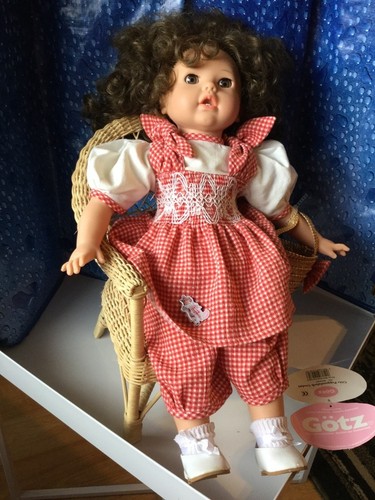 Gotz Doll " w/ tags Limited Edition in GinghamOutfit with Wicker Chair - Picture 6 of 8
