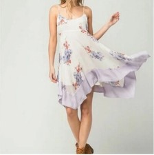 Free People Faded Bloom Floral Mini Sleeveless Handkerchief Dress Pink Combo M