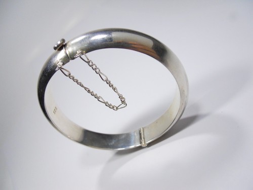 VINTAGE STERLING SILVER 925 HIDGE BANGLE 12mm BRACELET - Picture 20 of 21