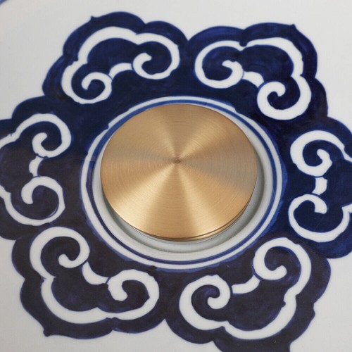 18"Round Ceramic Bathroom Sink Flower Vanity Basin Mixer Antique Brass Drain Tap - Picture 11 of 11
