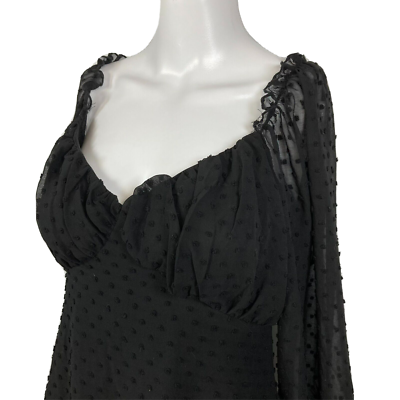 black dobby milkmaid skater dress Missguided Dress Womens Sz 0 Black Dobby Milkmaid Tiered Mini Chiffon NWT