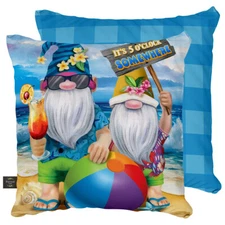 Summer Gnomes Humor Decorative Pillow Beach Scene Indoor Outdoor 17" x 17"