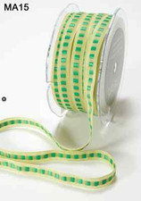 3/8  SOLID/ CENTER SQUARE Ribbon - May Arts - MA15 - Lt Green/Green - 5 Yards