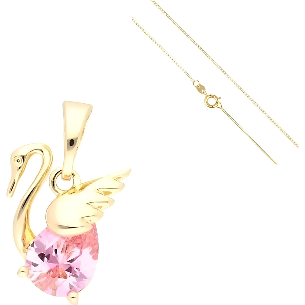 Collier cygne en cristal autrichien et plaqué or jaune 750 pour femme