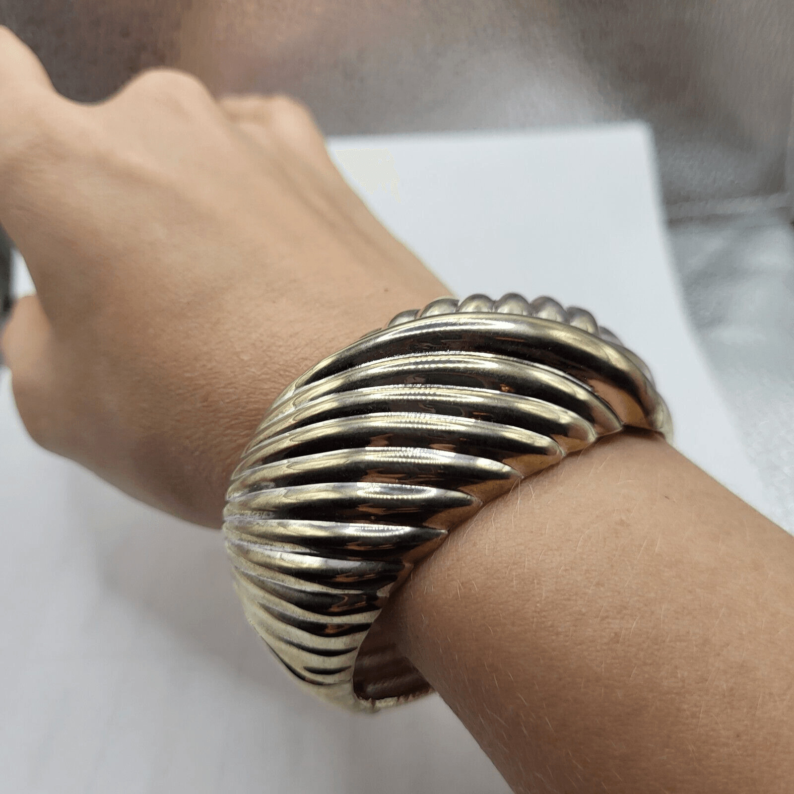 Chunky Large Hinged Silver Bracelet - image 3