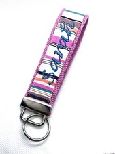monogram Stripe print wristlet key fob, Pink, personalized, birthday