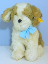 Vintage Steiff Sitting Charly Dog 2883/35 with Button, Blue Ribbon