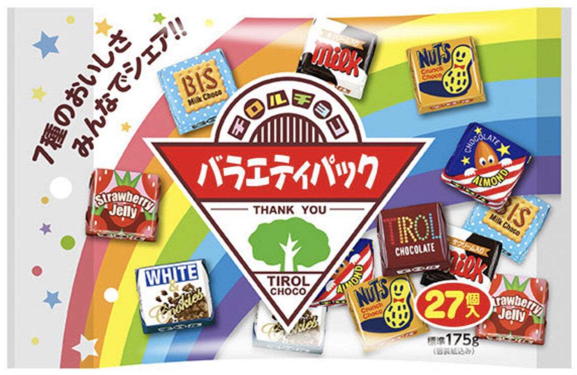 Tirol Choco Variety Pack 27pc in Bag Bis Milk Strawberry Jelly