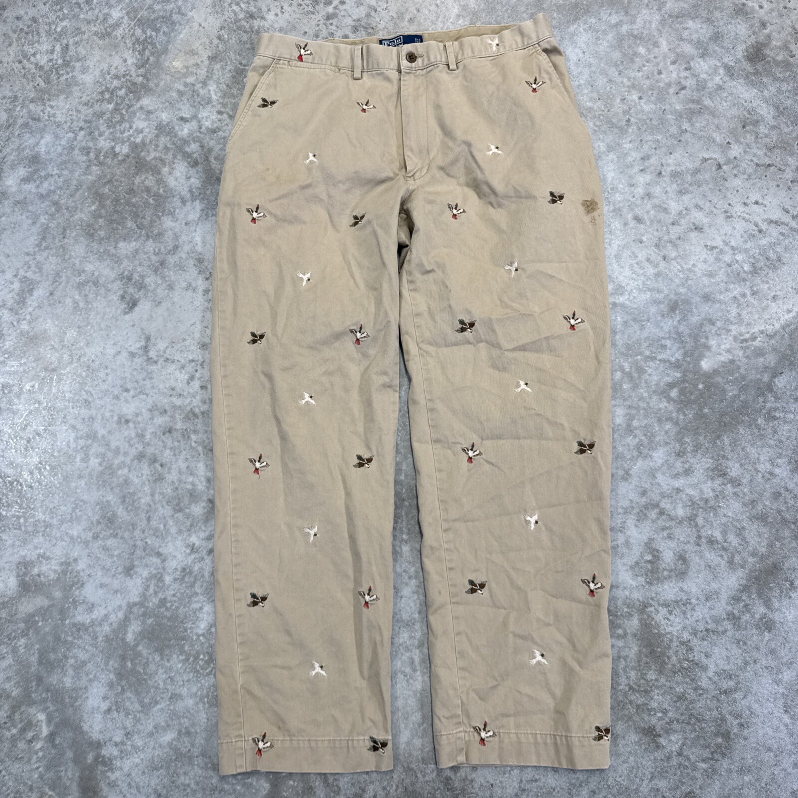 Polo Ralph Lauren Khaki Pants Mens 34x30 Embroidered Ducks Chino Sportsman Vtg