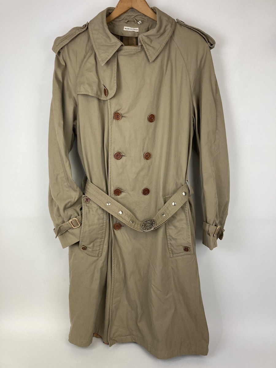 VTG Mens Sz 40 L Italian Khaki Tan Brown Belted Trench Rain Coat