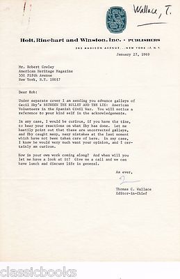 Thomas C Wallace Signed Letter - Literary Agent | eBay