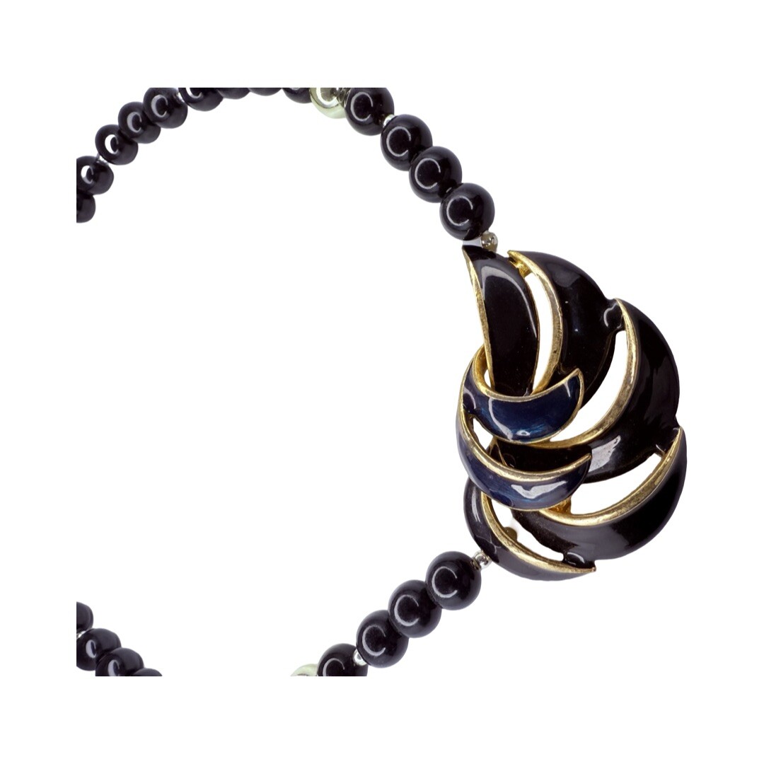 Givenchy Necklace 17.5" Navy Blue & Black Pendant Beaded Haute Couture thumbnail 9