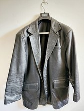 Black Leather 3 Button Mens Jacket Size Large Good Condition