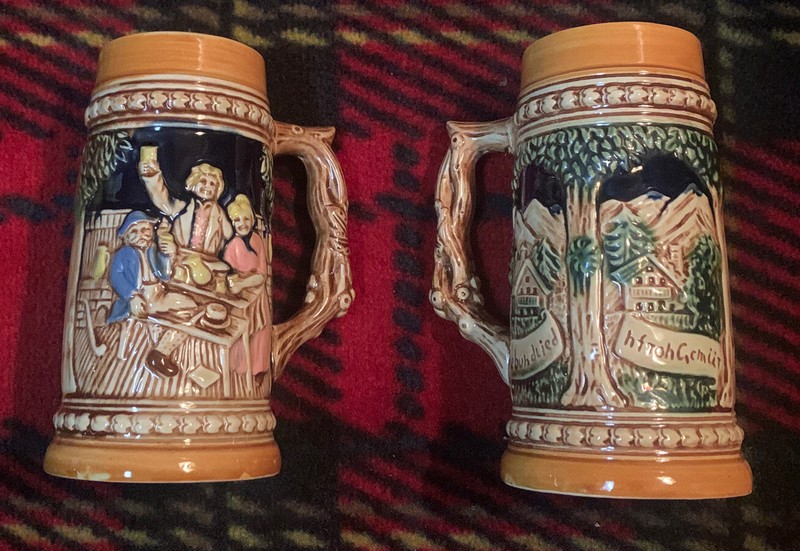 Vintage German Style Beer Steins Mugs 7.5” Tall Collectible Set of 2