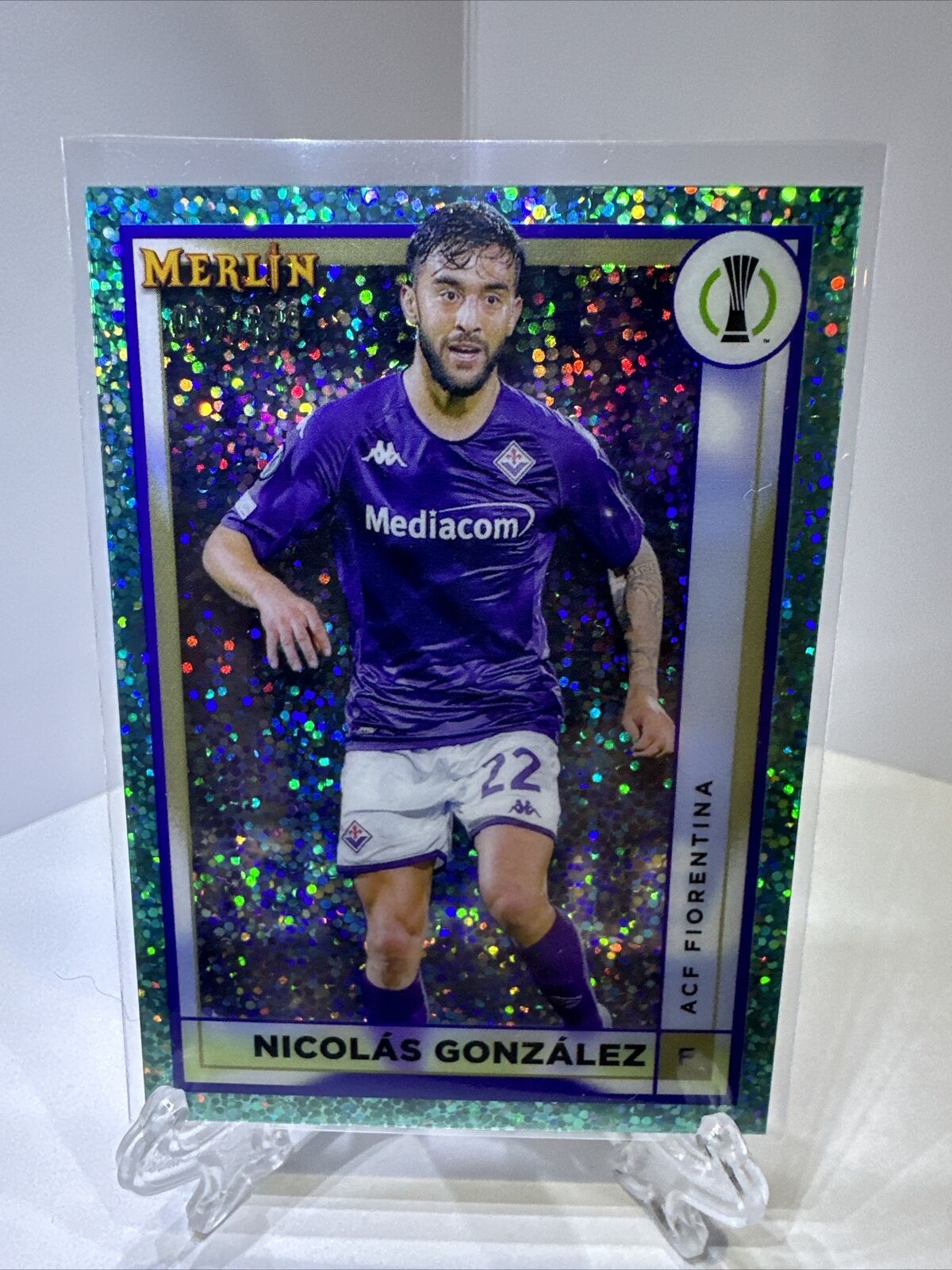 2022-23 Topps Merlin Chrome Uefa Nicolas Gonzalez Aqua Speckle 17/199  Florentina