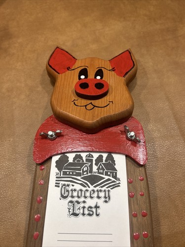 Wooden Pig Grocery List Holder Very Cute - Picture 3 of 5