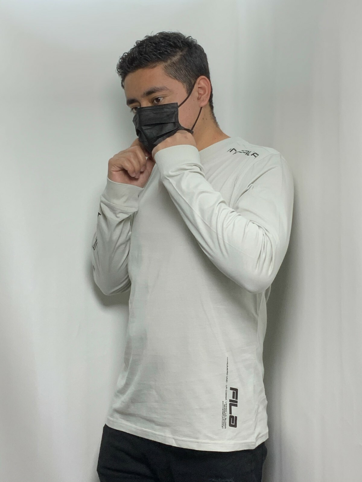 T shirt uomo Fila bianca nera manica lunga