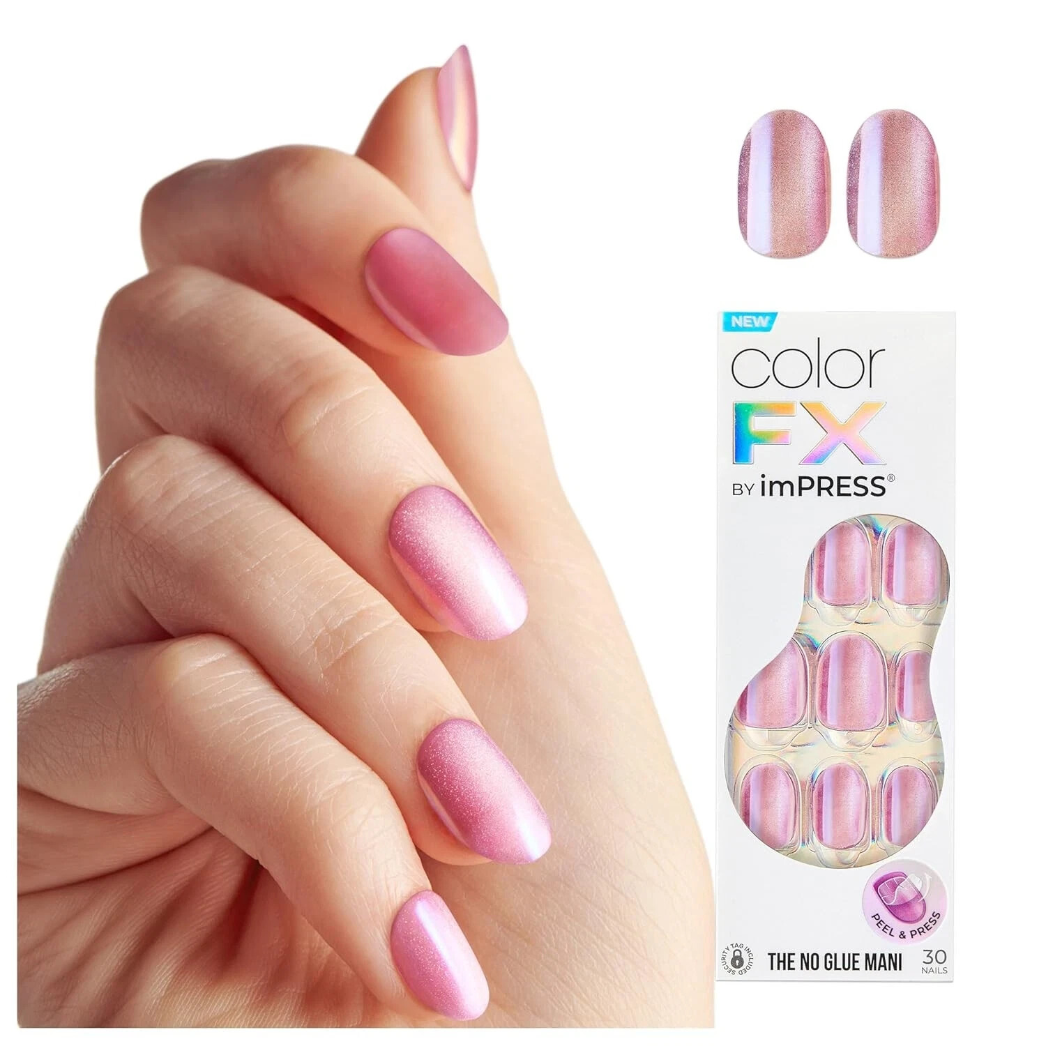 KISS IMPRESS COLOR FX PRESS ON NAILS ONE STEP MANICURE STARRY LIGHT PINK