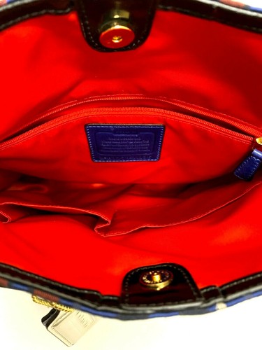 Coach Handtasche Poppy Tartan C Signature marineblau/pink kariert: Beuteltasche mit Druckknopfkette #21136 - Bild 8 von 12