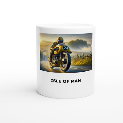 Isle of Man, gelbes Motorrad racing, Kaffeebecher, Teetasse, Becher Coffeecup