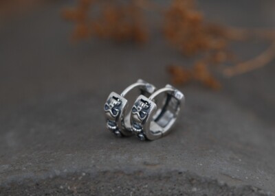 Westernlfestyle Paar Creolen Mt Anhänger Totenkopf Skull Aus 925er Sterling Silber