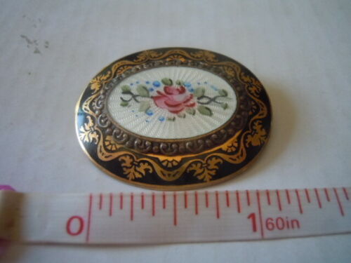 Vintage black and gold tone border guilloche enamel brooch - Foto 1 di 3