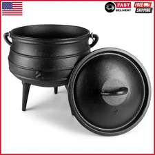 Pre-Seasoned Cast Iron Cauldron | African Potjie Pot with Lid | 3 Legs for Even