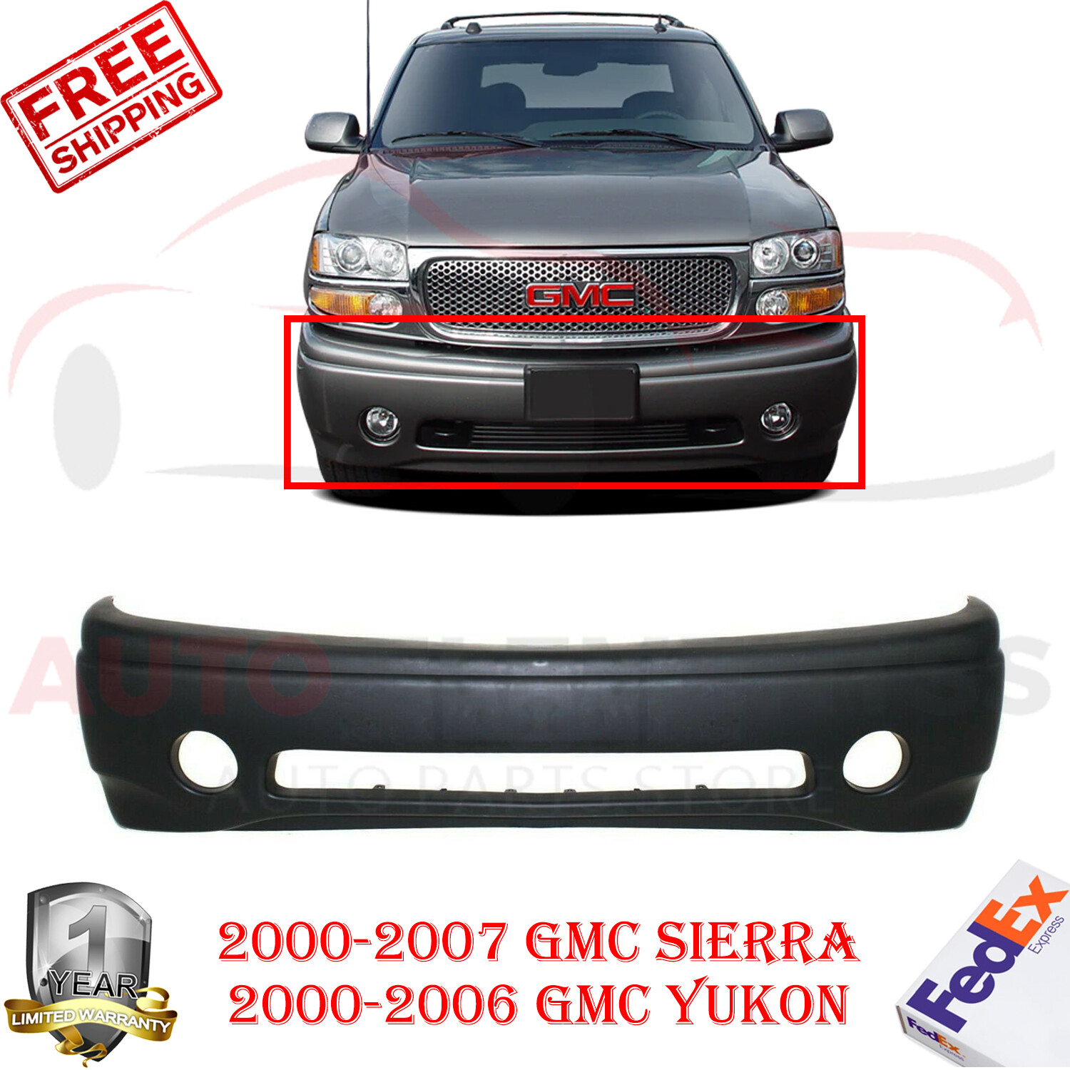 Front Bumper Cover Primed Plastic For 20002006 GMC Sierra Denali Yukon
