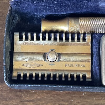 RARE 1930s Vintage Antique Gillette Brass Razor Complete Set in