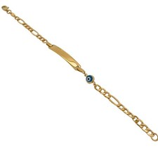 14k Gold Fancy Evil Eye Yellow Gold Figaro Links 6"ID Baby Bracelet Baptism Gift