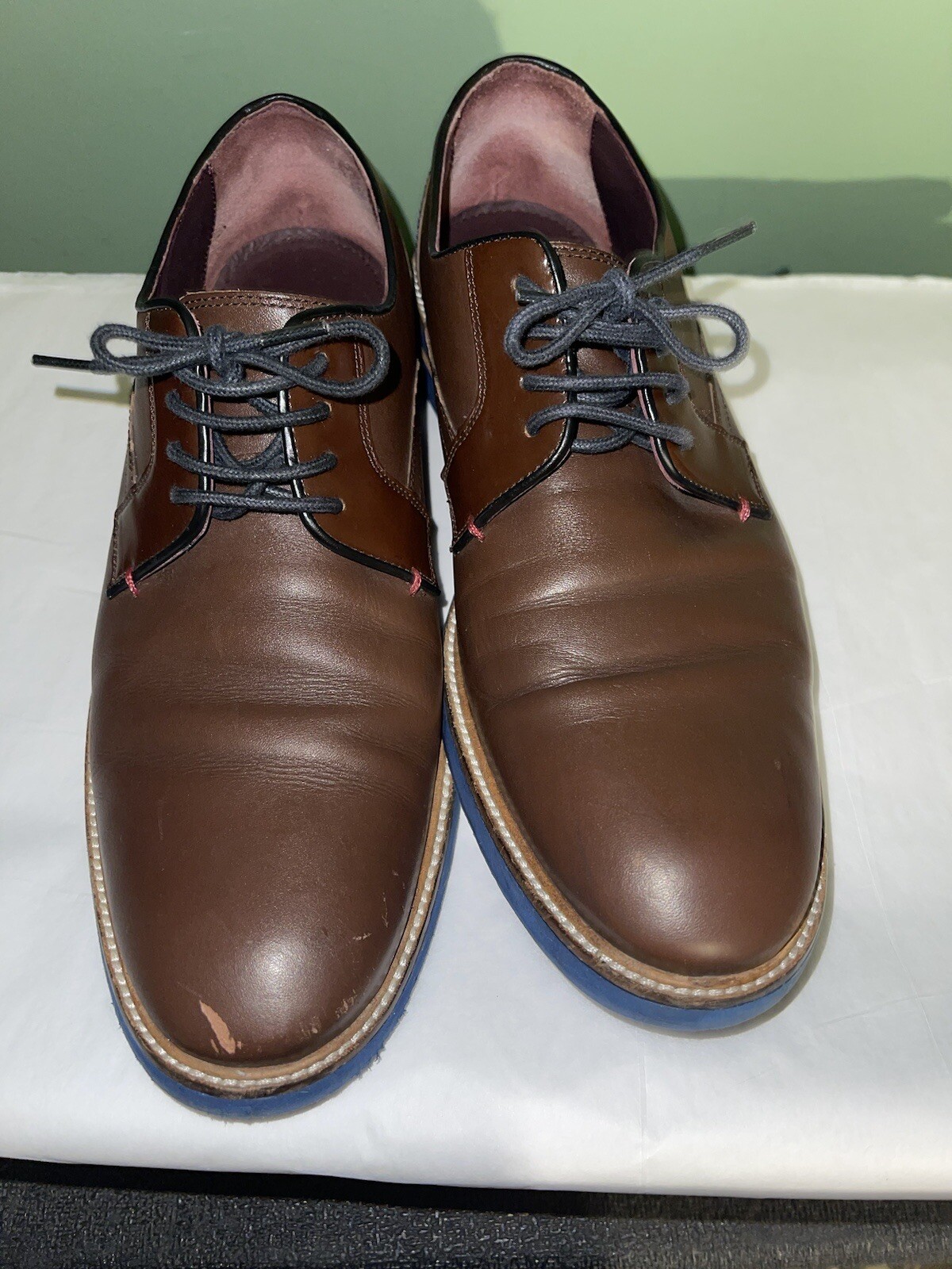 SAOLA Scarpe eleganti da uomo Ted Baker Brixxby Oxford taglia 8 5 marrone pelle suola in gomma blu