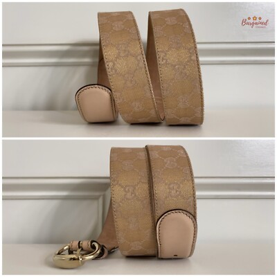 Authentic Gucci Pink Monogram Canvas Calfskin Gold Horsebit  display picture 2