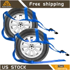 Heavy Duty 2pcs Fit 16"-20" Car Basket Tiedown Straps Tire Tow Dolly Wheel Hook