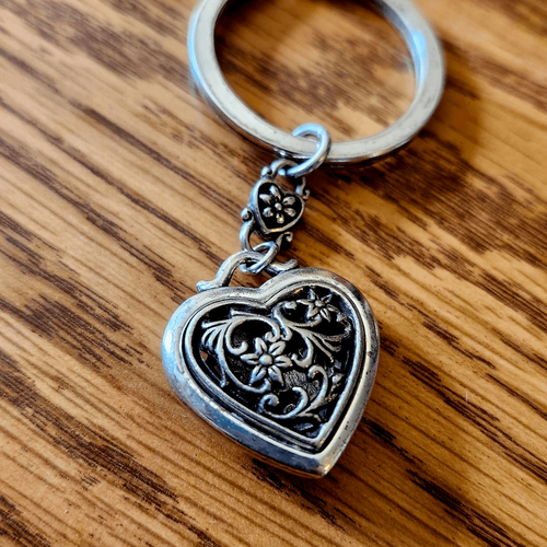 BRIGHTON Floral Filigree Puff Heart Silver Keychain - Picture 3 of 7