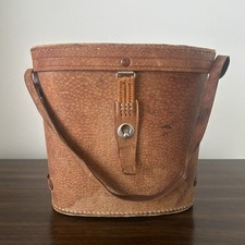 Vintage Brown Leather Corduroy Compass Binoculars Carrying Case with Strap