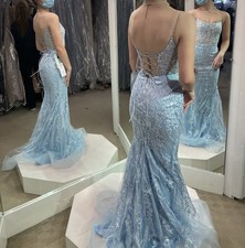 Sherri Hill Sparkly Baby Blue, Spaghetti Strap Gown, Women’s Size 0
