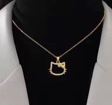Hello Kitty 18k Flashed Gold Necklace W/ Logo Pendant