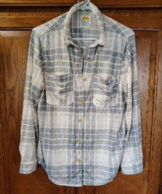 C&C California Plaid Button Up Shirt Womens Green/Blue Long Sleeve Size L Soft