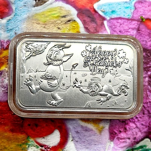 Pit Bullion - 'St. Patrick's Day ' - 1 oz Antiqued Silver Bar - #060/100