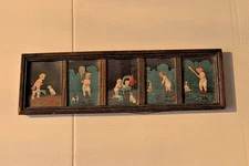 5 Part Frame w/ 5 Vtg Peirson Postcards Toddler Shaving Sports Ullman 1905 - 07