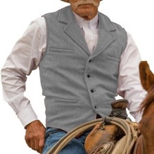 Mens Tweed Wool Vest Western Vintage Cowboy Herringbone Vests